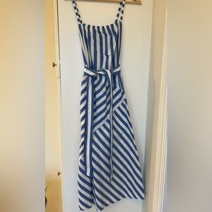 GAP Blue and White Striped Tie-Waist Midi Dress